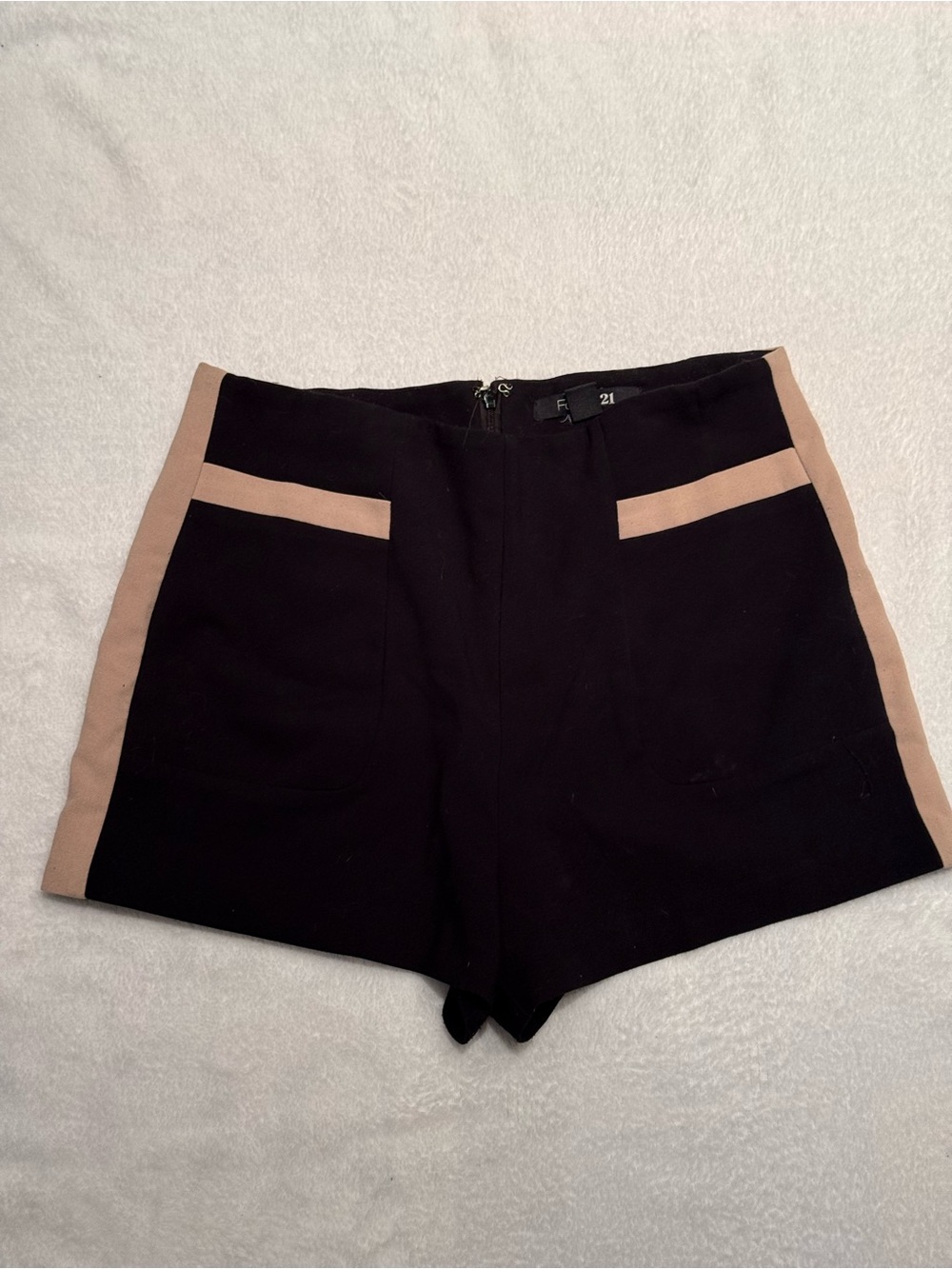 Black High-Waist Shorts with Tan Trim